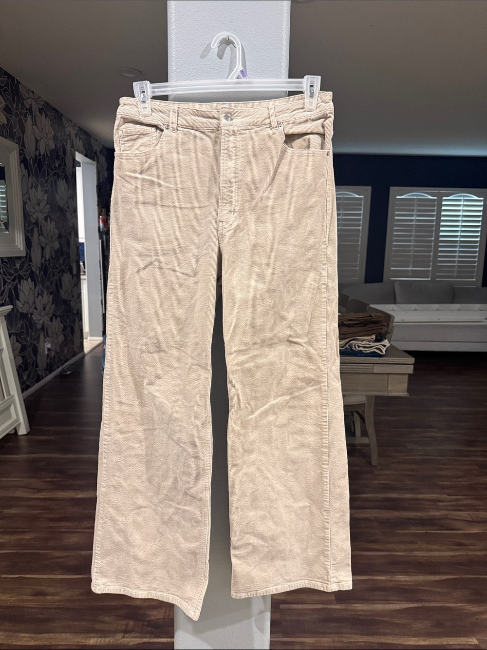 Women's Cream Corduroy Jeans - Classic Wide Leg